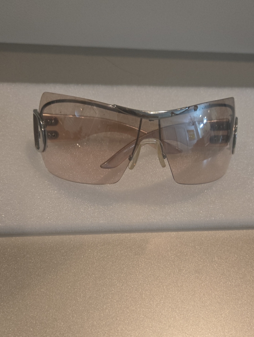Dior AIRSPEED  Galliano Rimless Shield Sunglasses —Pearly Frames,  Gradient Lens